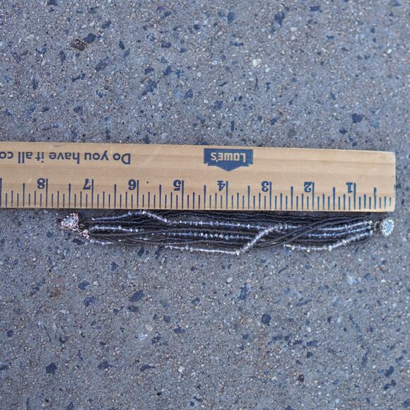 Teal Gray Multistrand Glass Beaded Magnetic Bracelet with Rhinestone Clasp - Picture 5 of 7